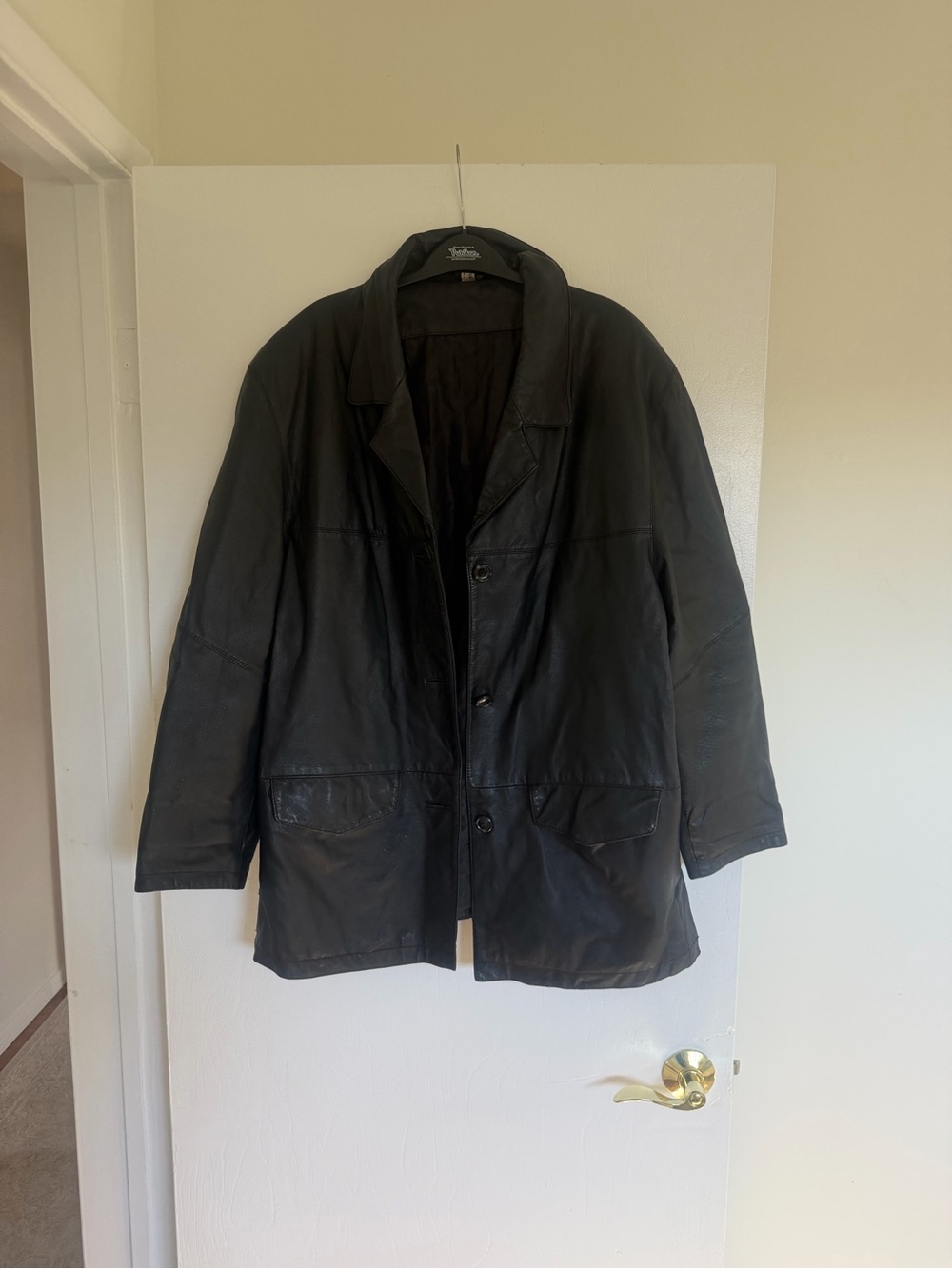 Women’s Black Leather Jacket - Classic Button Front